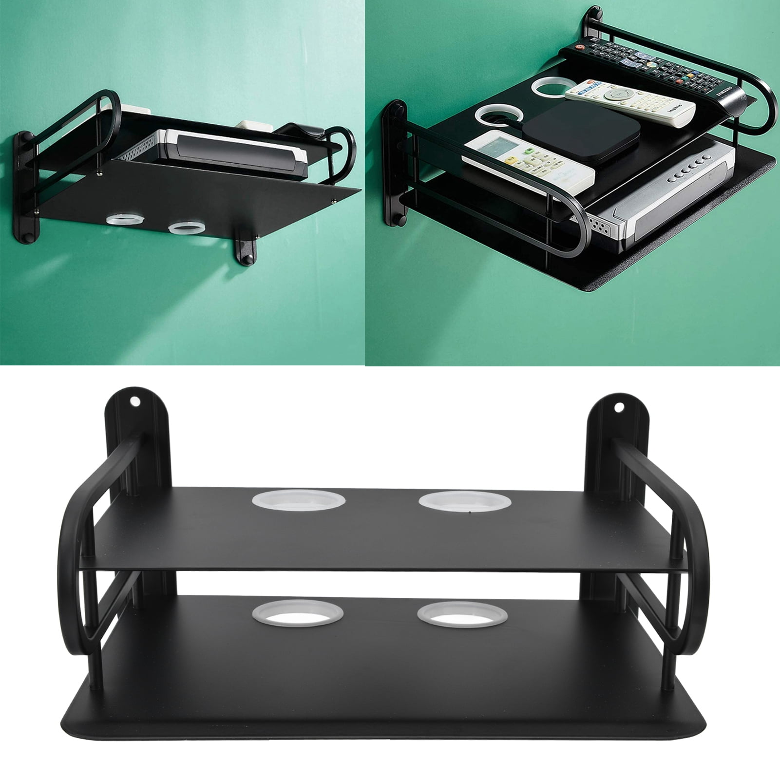 LYUMO DVD Shelf,Cable Box Shelf,Double Layer Floating Wall Shelf TV Box Shelf Wall Mounted Router DVD Cable Box Shelf for Household