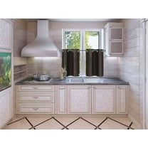 1SET D2 BROWN  Solid Linen  Grommet Treatment Traditional  Curtains for Short Windows, Livingroom, Bathroom, Kitchen, Nursery  Two (2) Piece Faux Silk Blackout Tier Panels 30" Wide x 24" Length Each