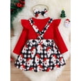 thumbnail image 4 of Bagilaanoe 2Pcs Toddler Baby Girls Christmas Outfits Ribbed Long Sleeve T-shirt Tops + Plaid Santa Claus Print Suspender Skirt + Headband 9M 12M 18M 24M 3T 4T Overalls Dress Set, 4 of 9