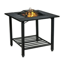 Demifill 31 Inch Outdoor Fire Pit Dining Table with Cooking BBQ Grate, Outdoor Square Multifunctional Fire Pit Table, 4 in 1 Fire Pit Table for Outdoor, Black