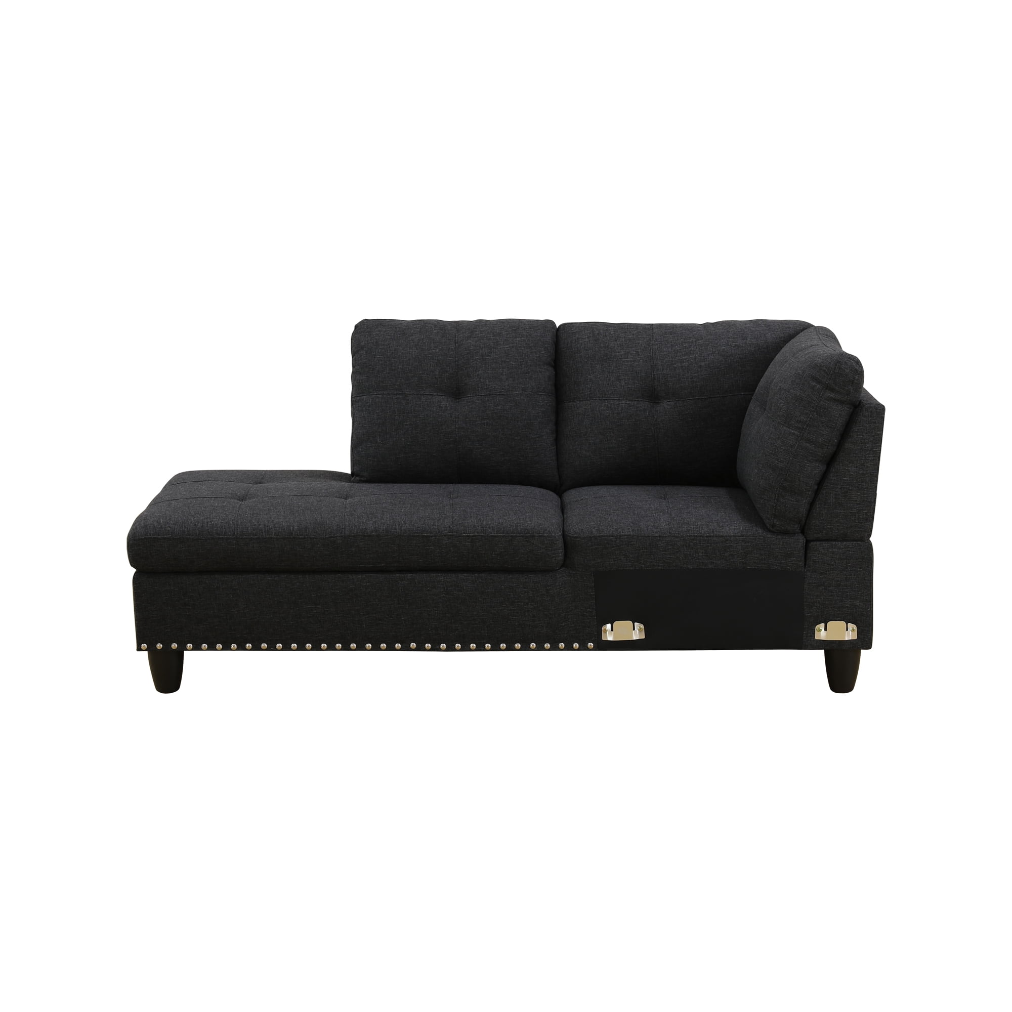Leumius L-Shaped Sectional Sofa, Modern 4-Seat Couch with Built-in Cup Holders, Upholstered Fabric Sectional Couch with Left Facing Chaise for Living Room, Apartment, Office,Black