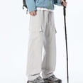 thumbnail image 2 of Qgtaibl Mens Baggy Pants Drawstring Elastic Waist Wide Leg Pant Streetwear Trendy Cargo Pockets Outdoor Hiking Pant White XXXL, 2 of 6