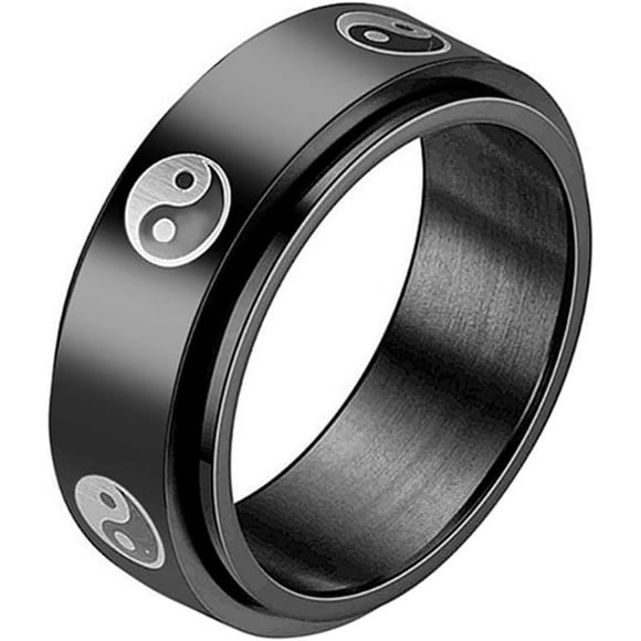 8MM Yin and Yang Fidget Spinner Rings for Men Women Stainless Steel Taichi Balance Mantra Black Ring 黑