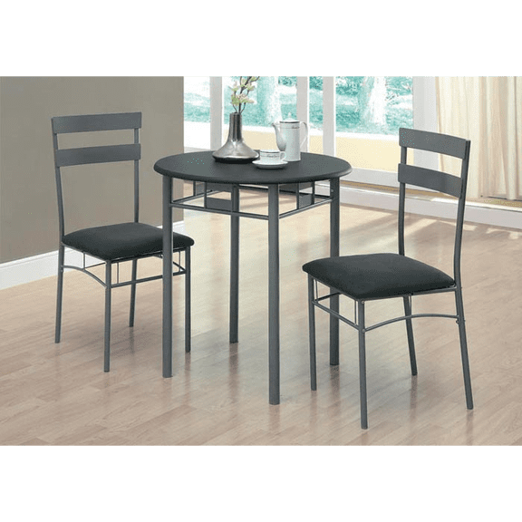 Monarch Specialties Dining Set 3Pcs Set, Black, Silver Metal