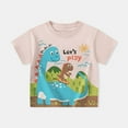 thumbnail image 2 of Summer Tops Kids Toddler Boys and Girls Summer Colorful Cartoon Dinosaur Prints Short Sleeve T Shirts Boys T Shirts Pink 12 Months-18 Months, 2 of 6