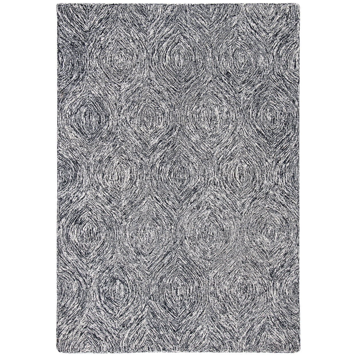 SAFAVIEH Micro-Loop Catrine Abstract Ogee Wool Area Rug, Black/Ivory, 8' x 10'