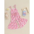 thumbnail image 3 of Suealasg Toddler Girls Easter Suspender Flared Pants 6M 12M 18M 2T 3T Kids Girl Sleeveless Halter Rabbit Print Bell Bottom Overalls Infant Baby Girl Spring Easter One Piece Jumpsuit, 3 of 9