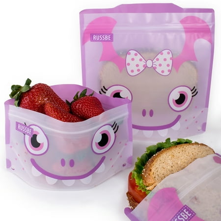 Set of 4 Russbe Reusable Snack & Sandwich Bags -Purple (Best Reusable Snack Bags)