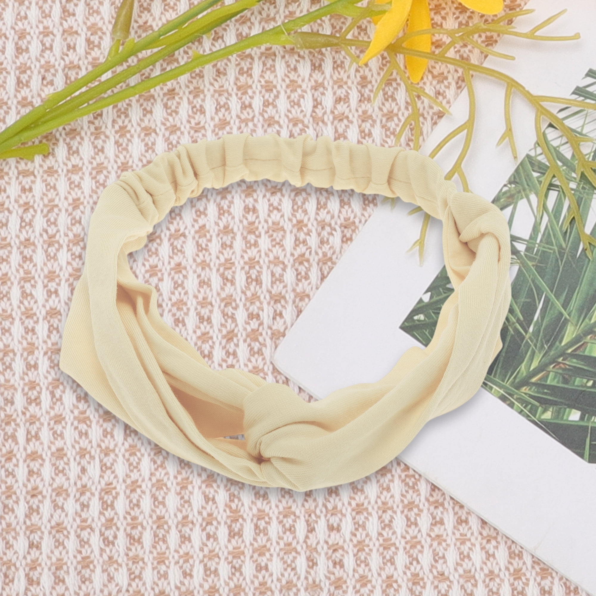 Unique Bargains Stylish Simple Solid Elastic Cross Headwrap Apricot