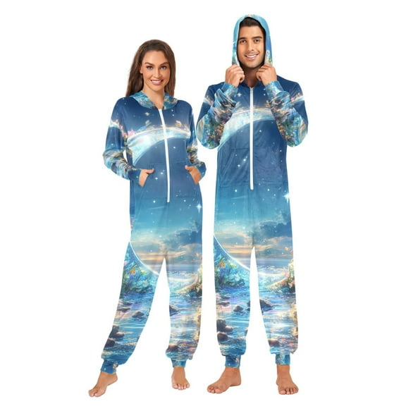 FORMRS Onesies Pajama for Adults Unisex Hoodie Winter Jumpsuit One Piece Sleepwear, Sizes S-2XL, Floral Moon