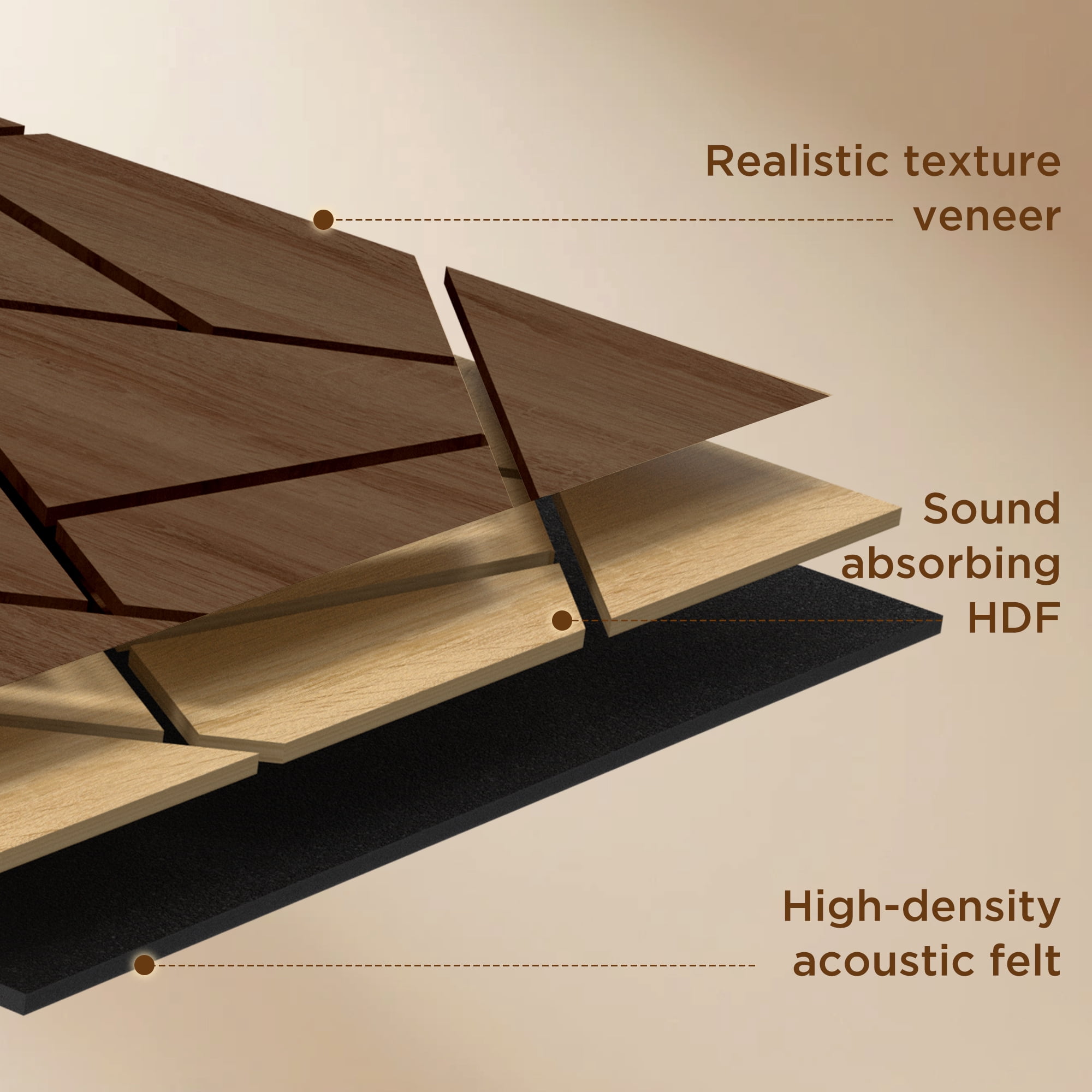 Fahomiss Abstract Geometric Acoustic Wood Slat Wall Tiles 4-Pack 24"x24", 3D Panel, Walnut