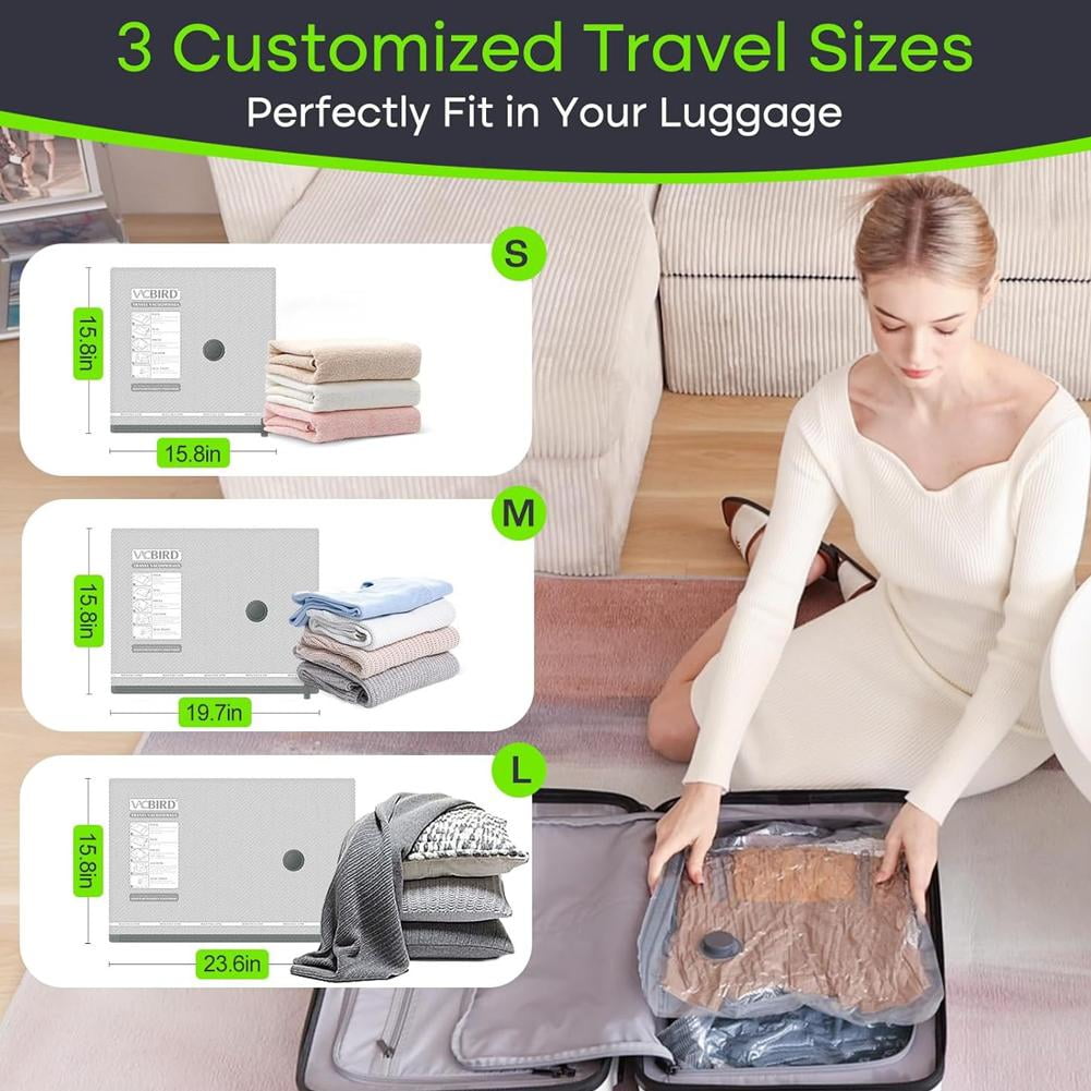 9 Pcs Travel Vacuum Storage Bags with Electric Pump, Carry-on Size Vacuum Seal Bags for Luggage and Suitcase Compression, Space Saver for Clothes and Clothing Travel