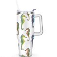 thumbnail image 2 of 40oz Ocean Cute SeaHorse Stainless Steel Flip Straw Tumbler Spill Proof Travel Cup Double Wall Vacuum Insulated Coffee Mug with Top Handle, 2 of 6