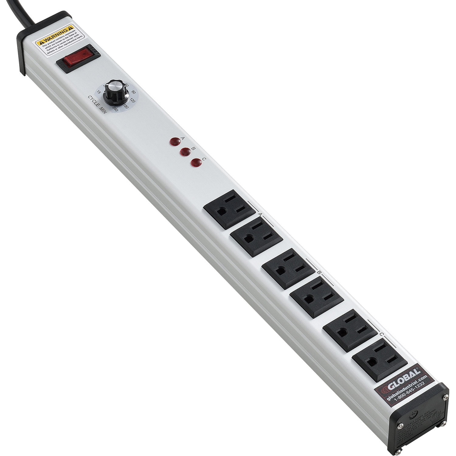 18" 6 Outlet Aluminum 3Way Cycle Timer Power Strip, 15' Cord