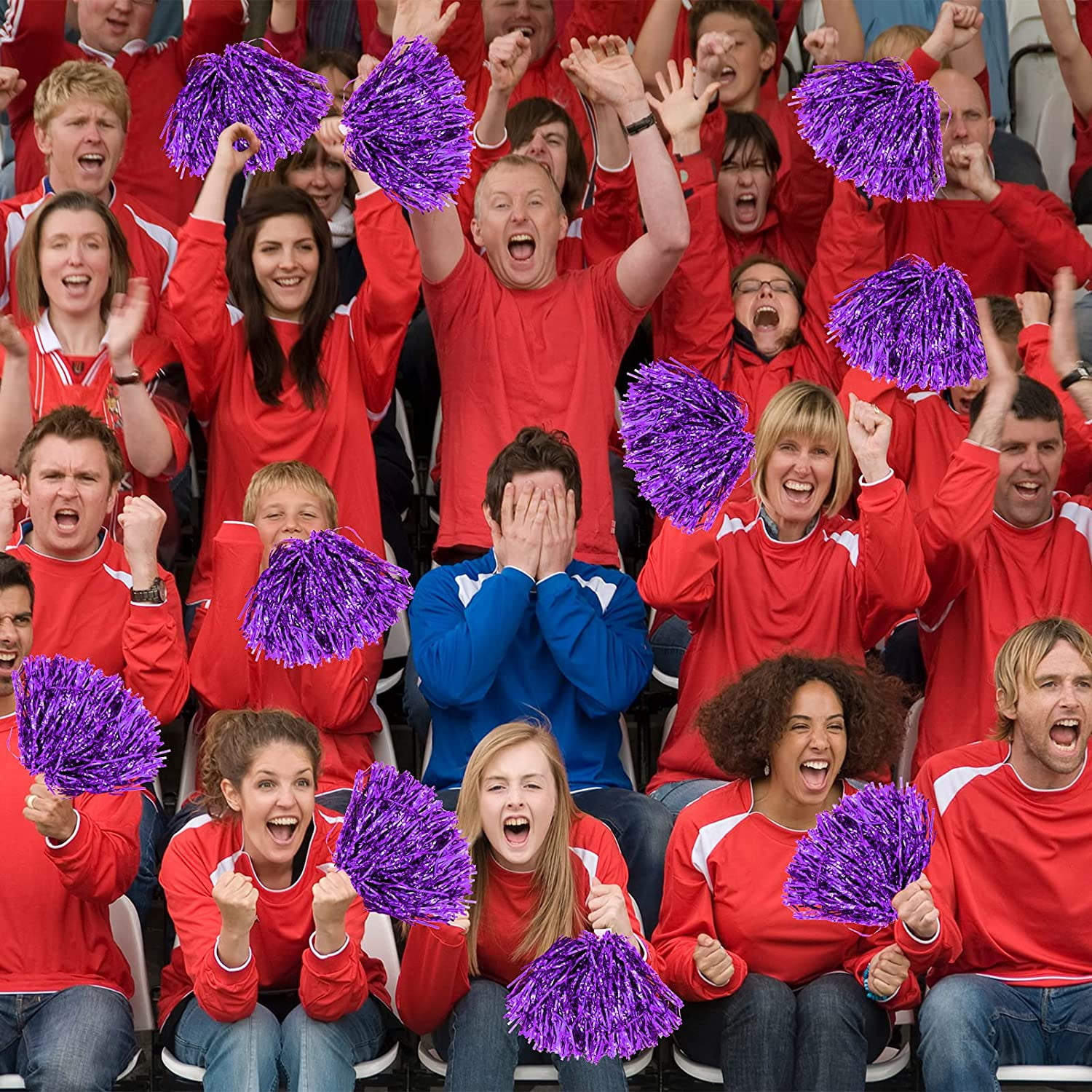 LINLIN 12Pcs Metallic Cheerleading Pom Poms with Cozy Handle, Adorable Cheerleader Pompoms Hand Flowers for Kids Adults Ball Dance Sports Team Spirit Cheering Fancy Dress Night Party