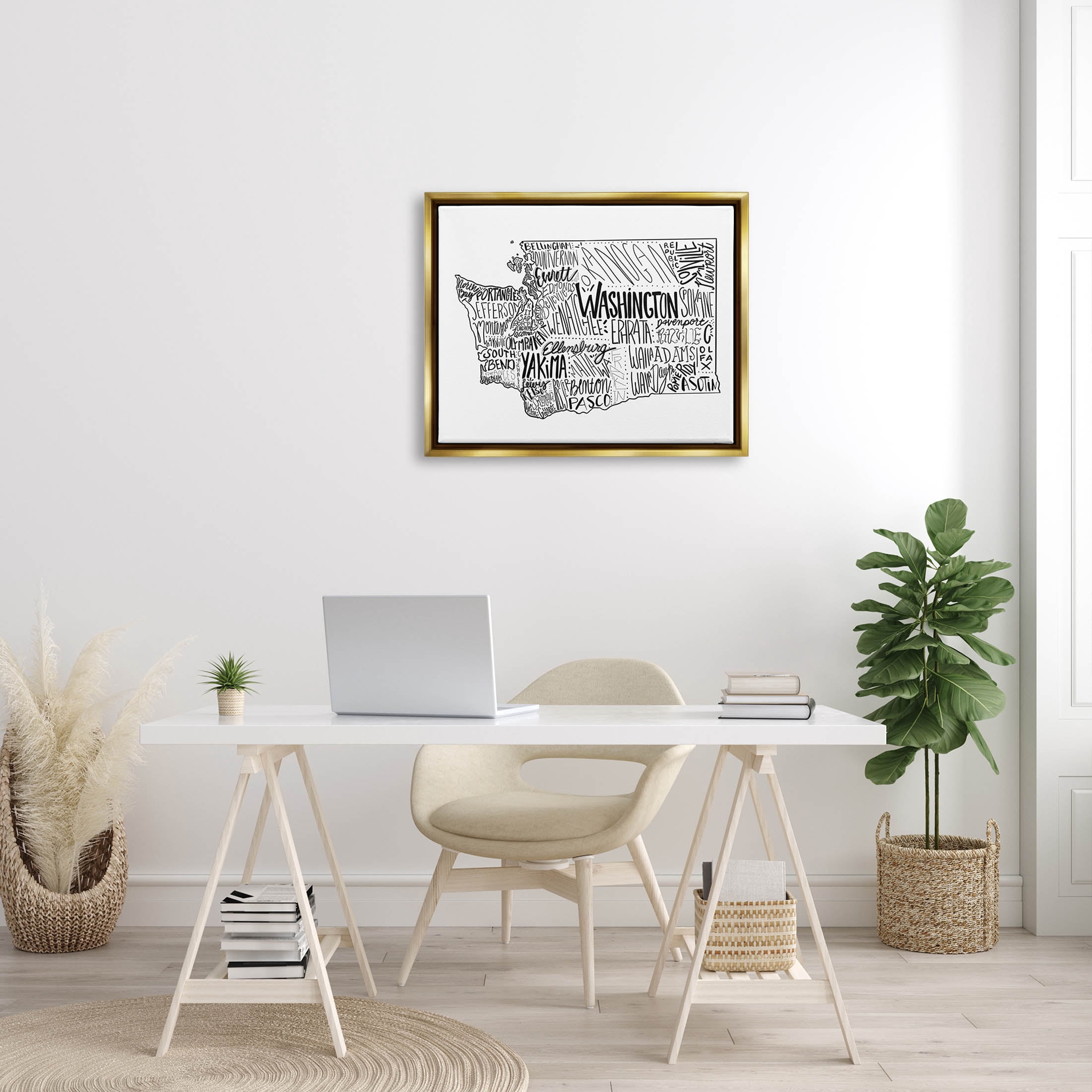 Stupell Industries Washington State Cities Text Graphic Art Metallic Gold Floating Framed Canvas Print Wall Art, Design by The Saturday Evening Post