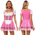 thumbnail image 3 of Vestido de cosplay de cerveza Oktoberfest bávara alemana para mujer, vestido de corte A con ribete de encaje de cuero sintético brillante y gargantilla elástica, vestido de mucama, 3 of 5