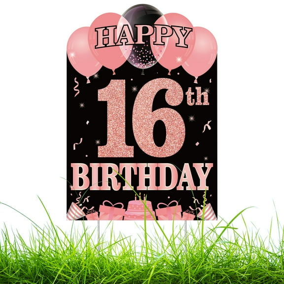 Happy 16th Birthday Yard Sign,11.8 x 16.9 Inch Waterproof Rose Gold Lawn Signs for Birthday Party Decorations