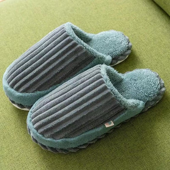 Weloille Home Cotton Slippers Corduroy Splicing Couple Home Shoes, Warm Plush Cotton Slippers Soft Bottom Mute Non-slip