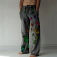thumbnail image 3 of Unique Butterfly Printed Pants for Men Cotton Linen Wide Leg Pants Funky Baggy Casual Lounge Pants for Vacation, 3 of 5
