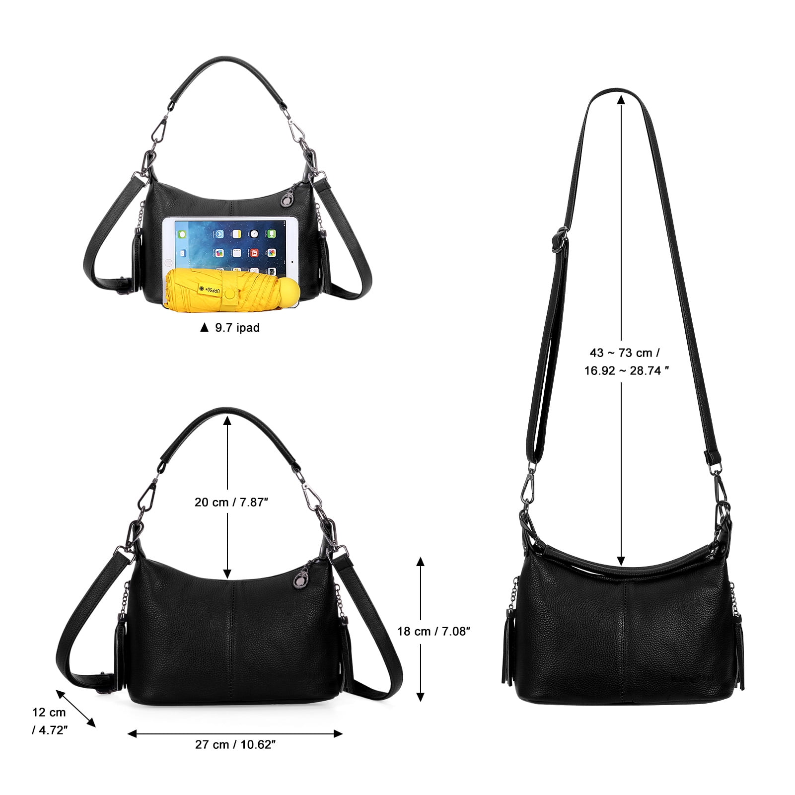 HuaAngel Women's Handbags Soft Genuine Leather Tassel Shoulder Bag Vintage Travel Satchel Purses with 2 Removable Straps