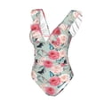thumbnail image 4 of Yiaed Roses and Butterflies Print Women's Ruffled One Piece Swimsuit V Neck Swimwear Slimming Monokini for Woman-X-Large, 4 of 8