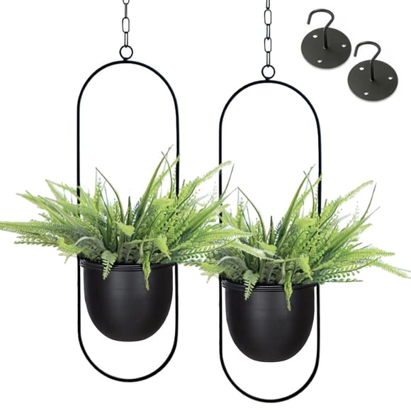 2 Pack Eco Joy Boho Metal Hanging Planters with 6" Pot (Detachable) + Hook | Hanging Planters Indoor, Modern Wall & Ceiling Planters, Mid Century Planter for I