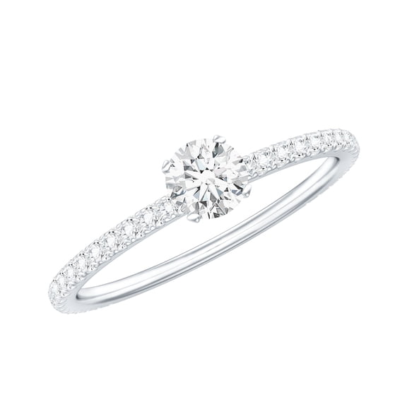 Rosec Jewels Lab Diamond Promise Ring - Minimal Engagement Ring for Women (0.5 Ct, 5 mm, EF-VS Grade), 925 Sterling Silver, US 4.00