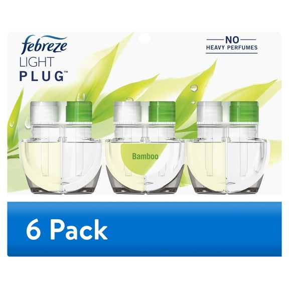 (6 pack) Febreze Plug In Air Freshener, Odor-Fighting Scented Oil Refill, Light Bamboo, 3 Refills