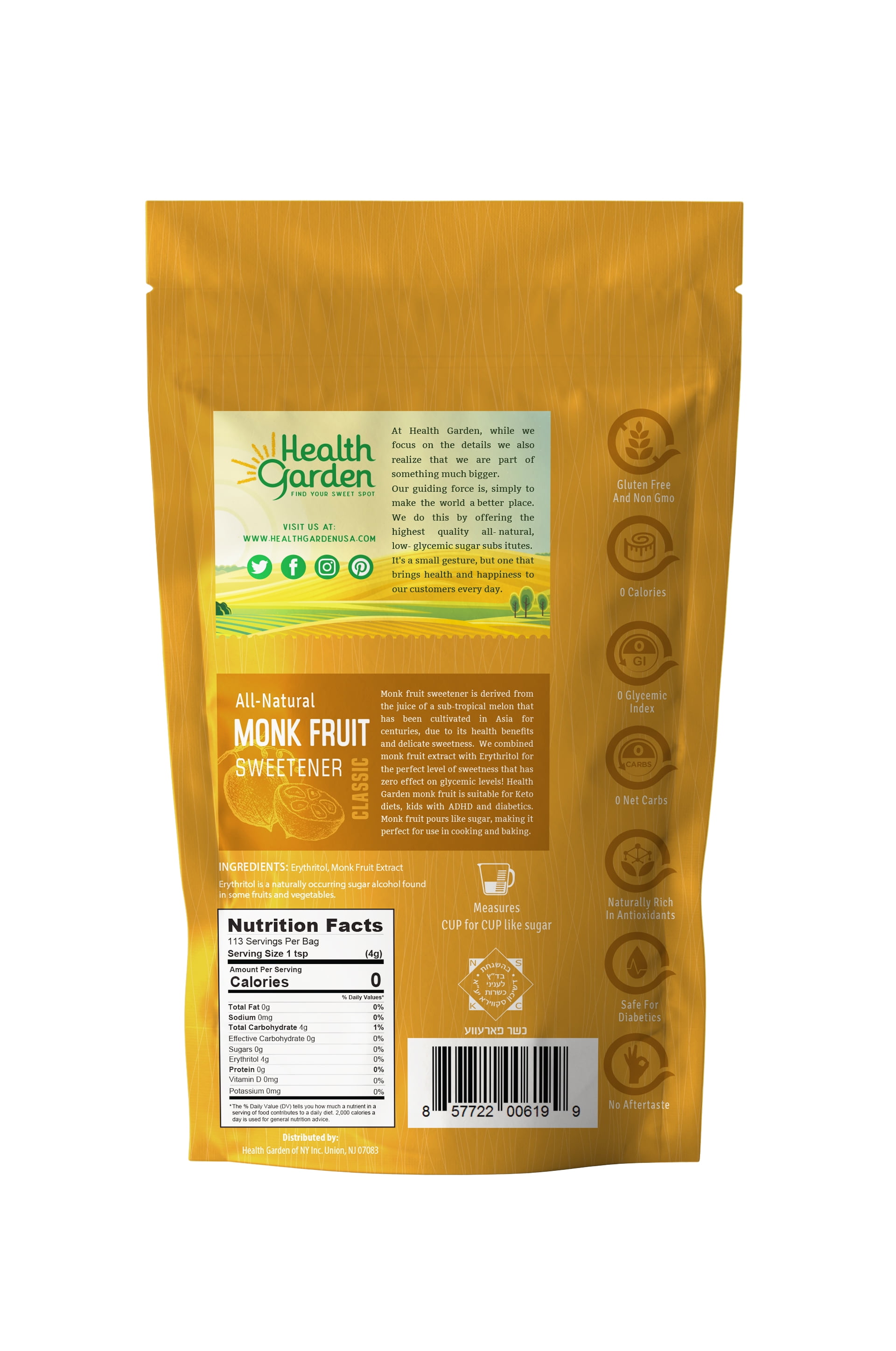 Health Garden Classic Monk Fruit Sweetener 16 Oz Walmart Com Walmart Com