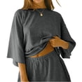thumbnail image 6 of Women 2 Piece Outfits 3/4 Sleeve Tops and Elastic Waist Shorts Lounge Sets, 6 of 6