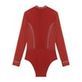 thumbnail image 4 of Doomiva Men's Shiny Rhinestone Dance Leotard Tops Modern Latin Long Sleeve Bodysuit Red XL, 4 of 5