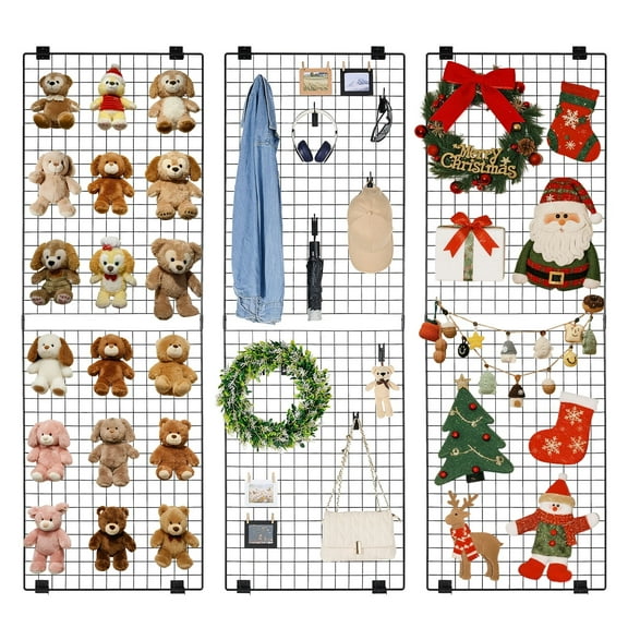 VEVOR 3 Packs Grid Wall Panels, 2 x 6 ft Wire Grid Panels Display Rack, Wall-Mounted Art Display Shelf, Black Carbon Steel Wall Hanging Gridwall for Craft Show, Decoration, Storage, Notice Board