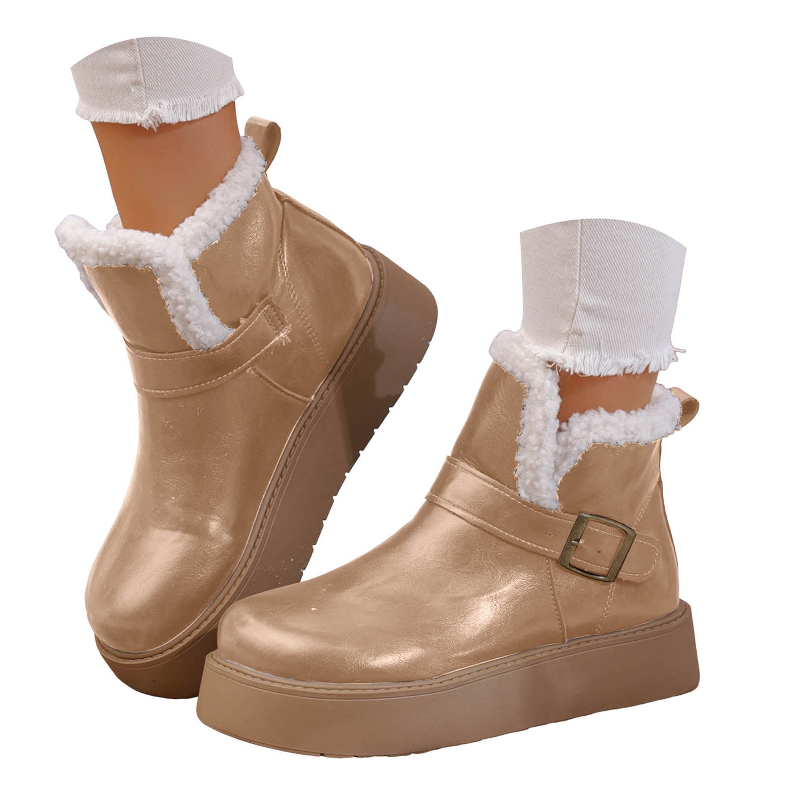 Bottines Femme Cuir Hiver Plates Noir - Bout Rond Fourrure Franges Western Mode