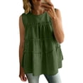 thumbnail image 6 of Tiered Ruffle Sleeveless Blouse Womens Round Neck Flowy Lightweight Peplum Tank for Casual Summer Boho Wear Green Women Tank Tops Loose XL, 6 of 6