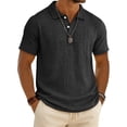 thumbnail image 2 of Mens Polo Shirts Short Sleeve Summer Button Linen Shirt Casual Collared Lightweight Polo Tops Black 3XL, 2 of 8