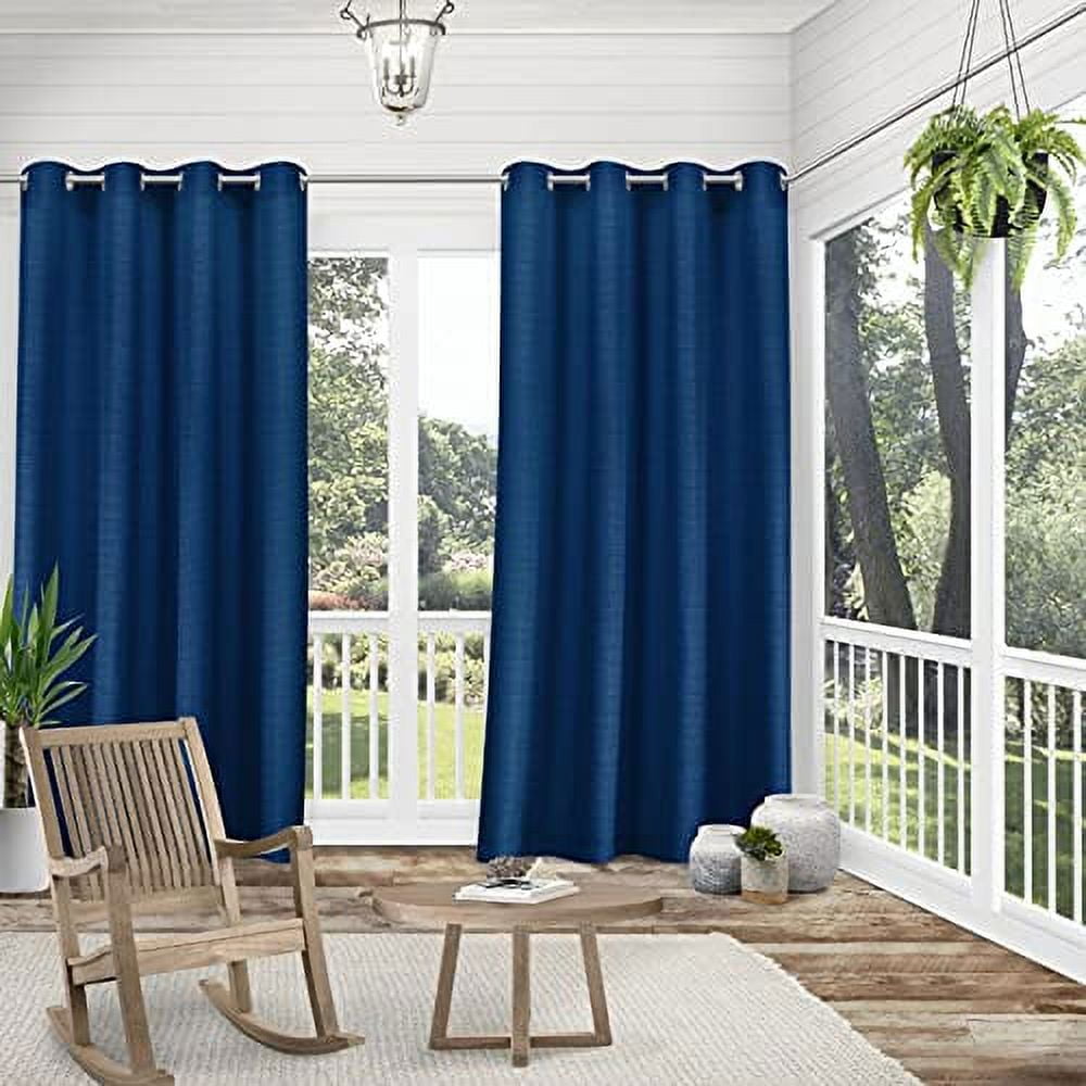 Exclusive Home Delano Heavyweight Textured Indoor/Outdoor Grommet Top Curtain Panel Pair, 54"x120", Azure