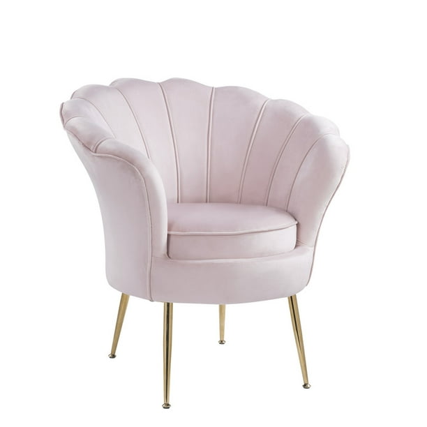 Pink Velvet Barrel Chair - Sanibel Blush Channel Tufted Velvet Accent