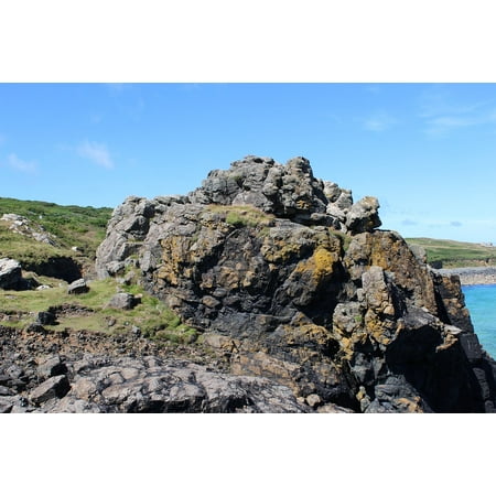 Seaside Rocks - Peel-n-Stick Poster of Sea Rock Stone Blue Seaside Beach Water Ocean Poster Print 24x16 Adhesive Sticker Poster Print
