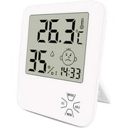 Mini High Precision Digital Indoor Hygrometer Thermometer Home Thermometer with Folding Stand and Alarm Clock for Home Comfort Level Indicator Office Kitchen Garden etc White