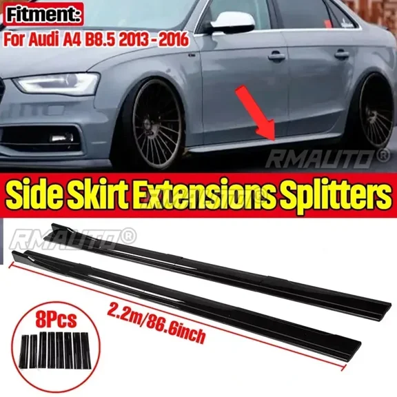 High Quality 8pcs 2.2m Car Side Skirt Extension Splitter Winglet Side Wing Bumper Lip For Audi A4 B8.5 2013 2014 2015 2016