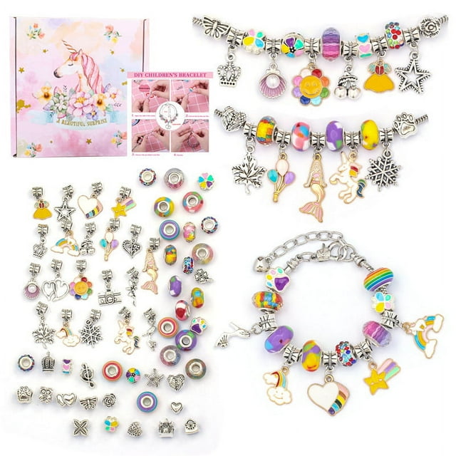 Kit para hacer pulseras con dijes, suministros para hacer joyas, regalos de unicornio de sirena para niñas adolescentes, manualidades para niñas de 8 a 15 años