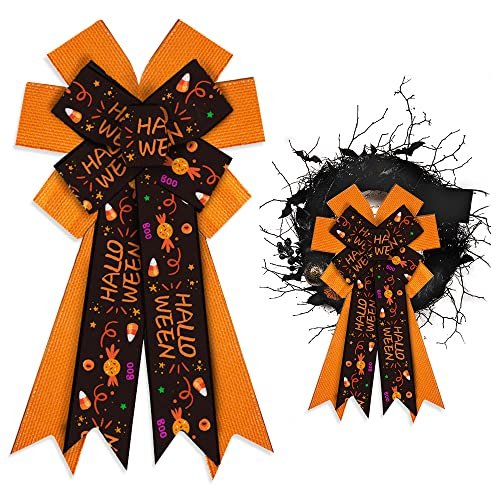Lazo decorativo de Halloween ALIBBON, grande, negro y naranja, para coronas