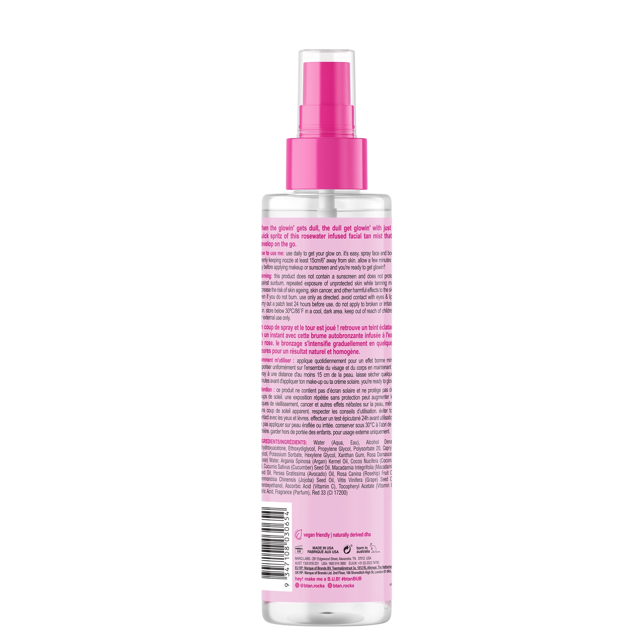 b.tan Clear Face Tan Mist | Gimme The Glow Down - Best Facial Tanner Spray, Gradual Bronzing Sunless Tanning Water, Infused with Rosewater, No Fake Tan Smell, 6.7 Fl Oz