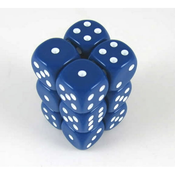 Blue Opaque Deluxe Dice with White Pips D6 16mm (5/8in) Pack of 12 Koplow Games