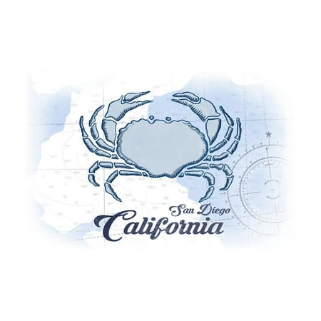 San Diego, California - Crab - Blue - Coastal Icon Print Wall Art By Lantern