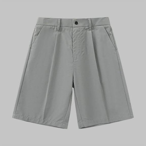 PiGOGI Men's Thin Casual Straight Leg Shorts, Summer Fashionable Pocket Suit Short Pants with Elastic Waist Gray XXXXL