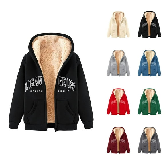 Fleece Lined Hoodies for Women 2025 Zip Up Thick Los Angeles Hoodie Jacket with Pockets Hooded Sweatshirt Pullover Top