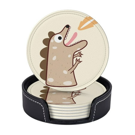 

LNWH Coasters Funny Flame Monster Leather Round Coasters Set of 6 for Kitchen Dining Room Living Room Bar - Tabletop Waterproof and Anti-scald