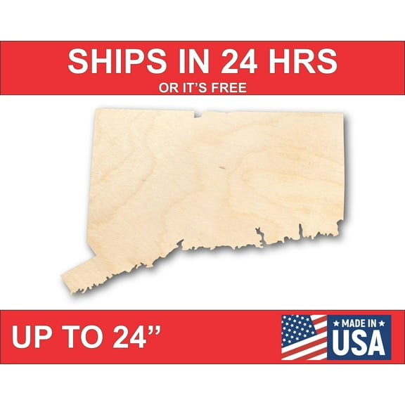 Unfinished Wood Connecticut Shape - State - Craft - up to 46" DIY 12" / 1/2"